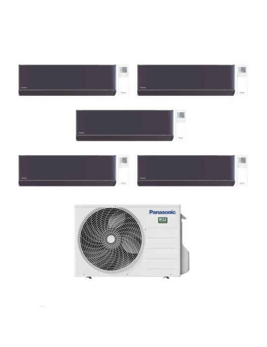 Panasonic Climatizzatore Penta Split Etherea Dark 9+12+12+12+18 con CU-5Z90TBE Inverter R-32 Wi-Fi Classe A++