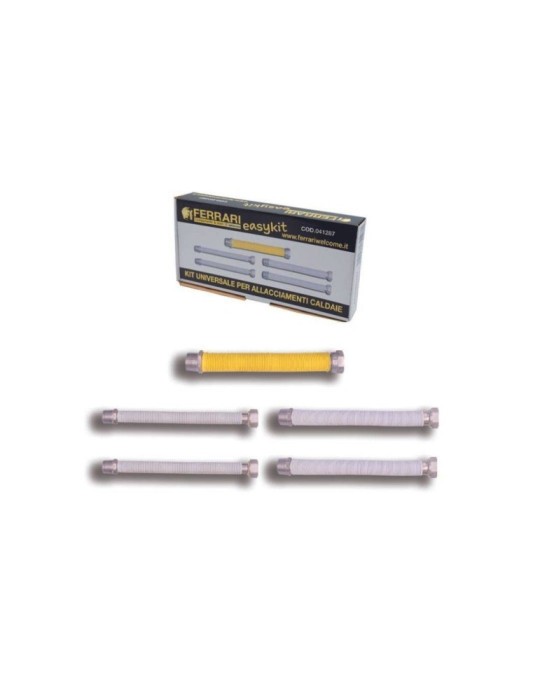 Ferrari Kit Flessibili Estendibili Acciaio Inox con Guaina Isolante per Caldaia - 5 Pezzi 22-42cm GAS 3/4