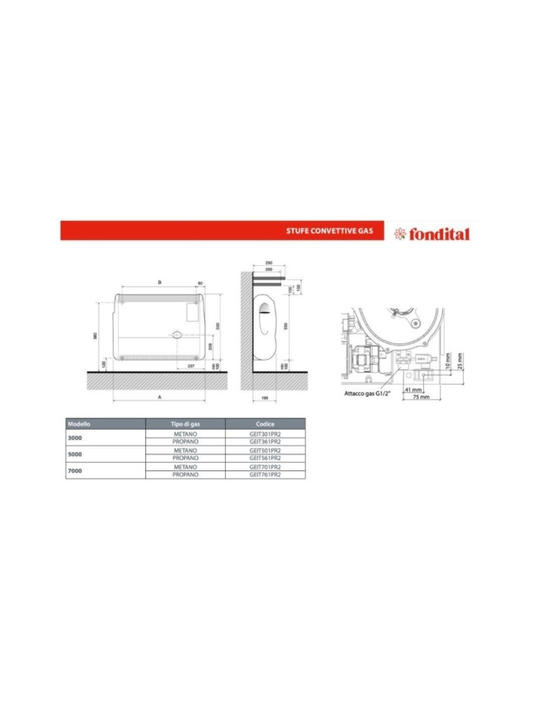 Fondital Radiatore a Gas Stufa Convettiva Gazelle Evo 3000 2,7 kW Metano Dati