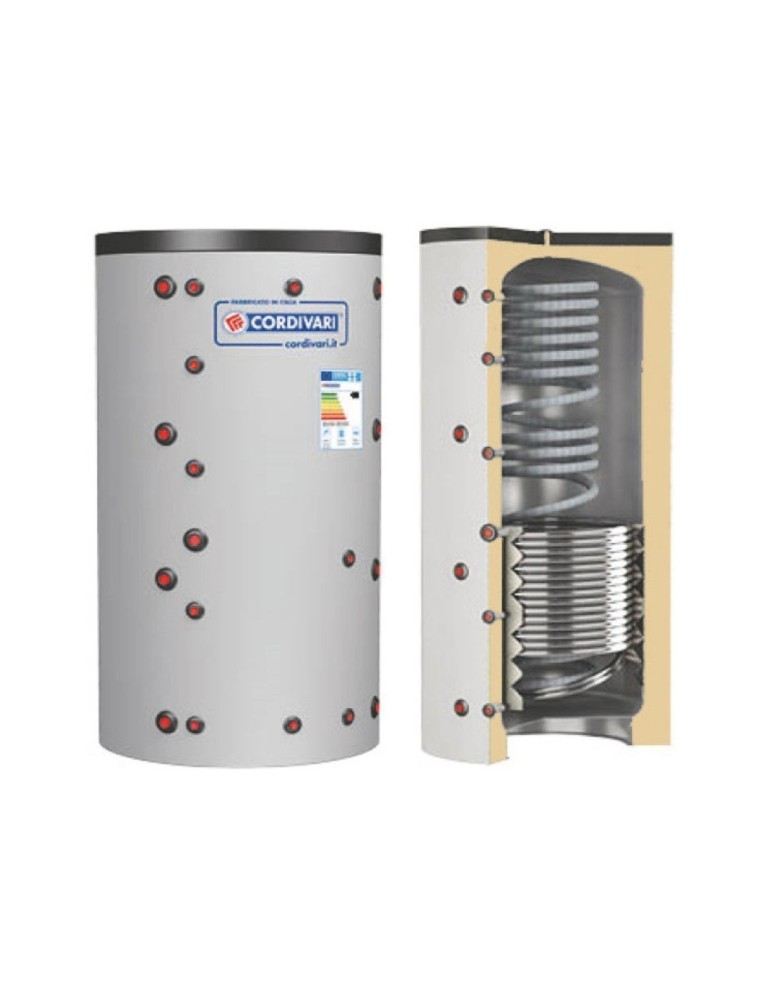 Cordivari Termoaccumulatore Eco Combi 2 VB 1500 L con 1 Scambiatore Corrugato e 1 Scambiatore Fisso a Coibentazione Rigida