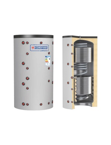 Cordivari Termoaccumulatore Eco Combi 3 VB 600 L con 1 Scambiatore Corrugato e 2 Fissi a Coibentazione Rigida