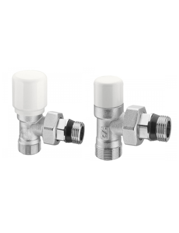 Cordivari Coppia Valvola e Detentore Kristal a Squadra Bianco 1/2x14÷16 Termostatizzabile