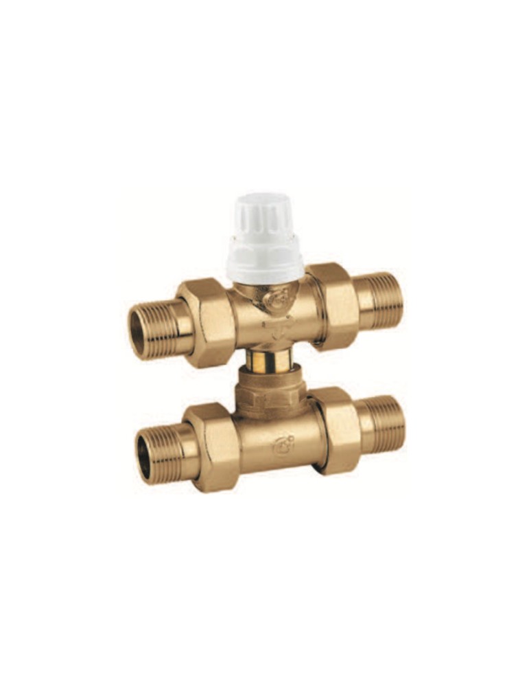 CALEFFI Valvola di Zona A 4 Con Tee di By-pass telescopico Comando Elettrotermico Attacchi 1” a Bocchettone in Ottone