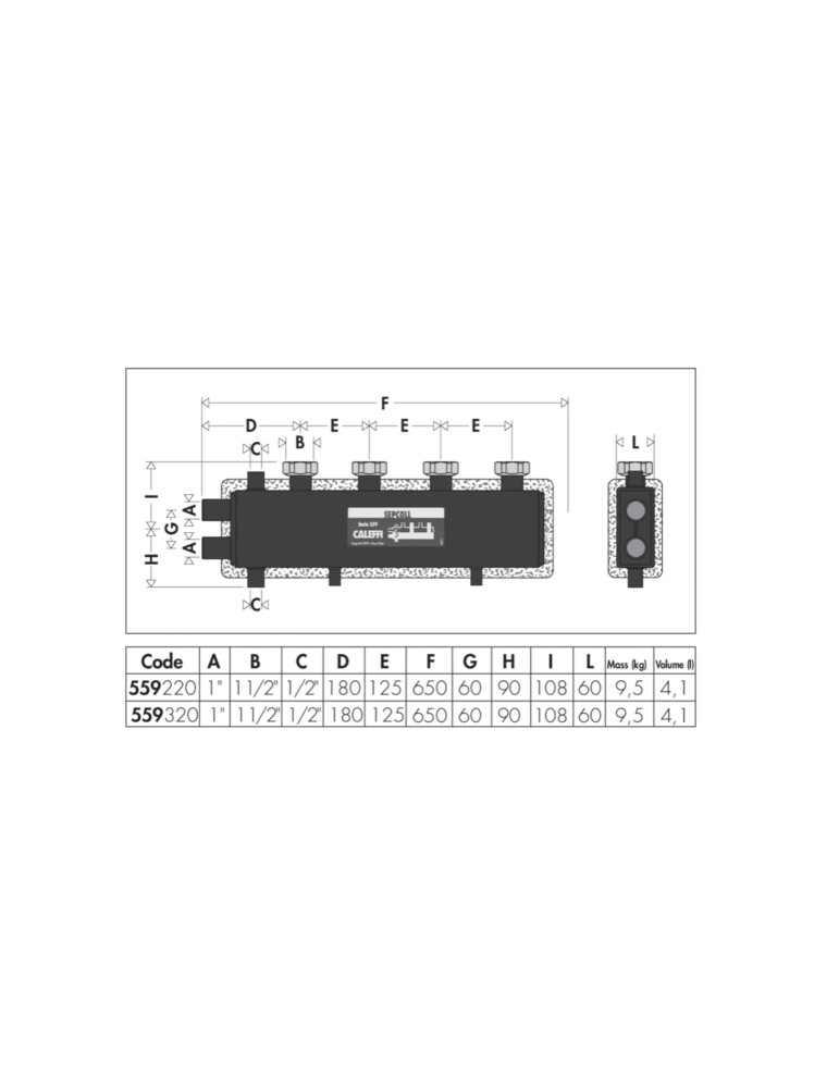 2 derivazioni Interasse di 125mm