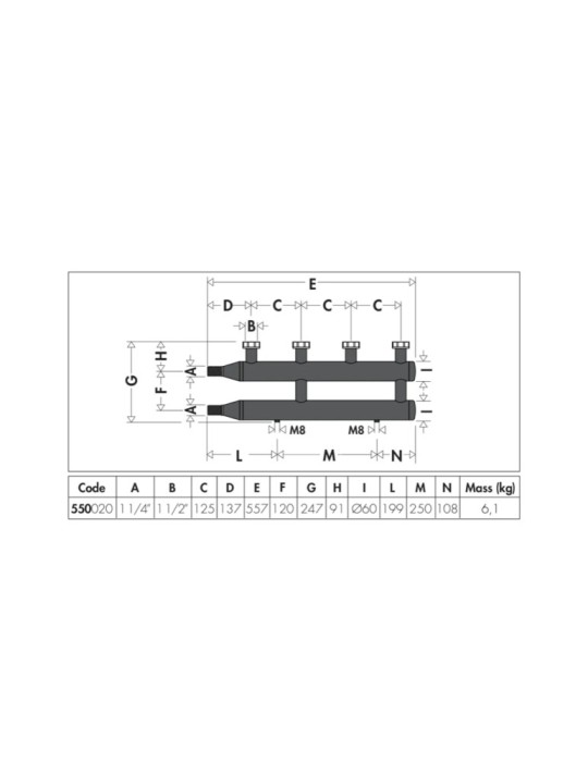 Interasse a 125mm a 2 Derivazioni