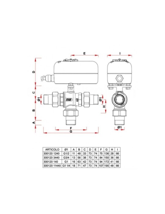 FAR Valvola Deviatrice 3 Vie Motorizzata 1"1/4 a Sfera per Impianti Riscaldamento art 3020