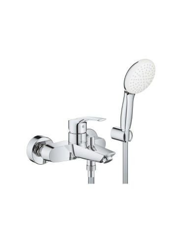Grohe Eurosmart Set Mitigeur Monocommande Chrome Métal Baignoire Douche + Douchette + Support Mural + Flexible - 25276003