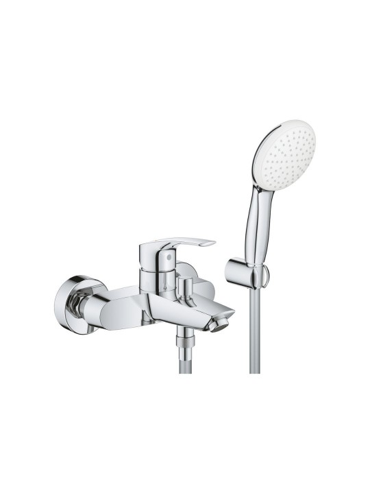 Grohe Eurosmart Set Mitigeur Monocommande Chrome Métal Baignoire Douche + Douchette + Support Mural + Flexible - 25276003