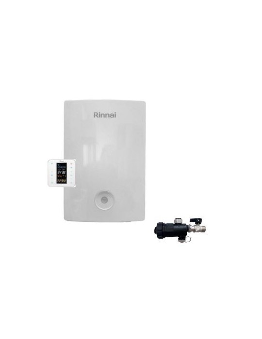 Rinnai Chaudière à Condensation Momiji 34 kW avec Thermostat Wi-Fi Methane Low NOx  avec Kit d'Évacution et Balayeuse à Boue