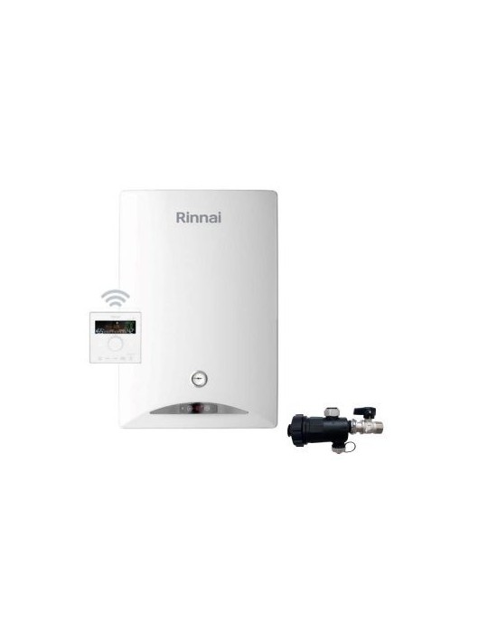 Rinnai Chaudière à Condensation Zen 34 kW GPL WI-FI faible NOx avec Kit d'évacuation des fumées et Balayeuse à Boue