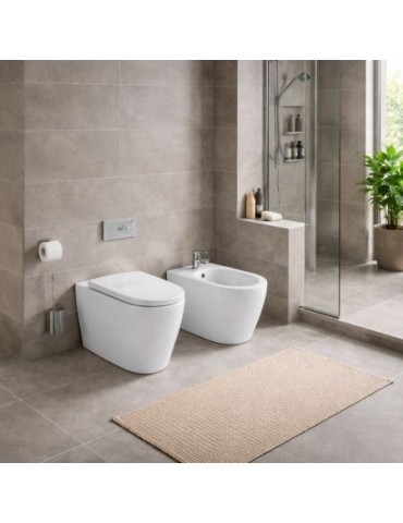 Ensemble Wc Et Bidet Sur Pied Azzurra Ceramica, Collection Comoda, CéRamique Blanche, SièGe Inclus