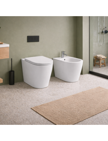 Ensemble Wc Et Bidet Sur Pied Azzurra Ceramica, Collection Forma Ceramica, Blanc, Avec Abattant Inclus