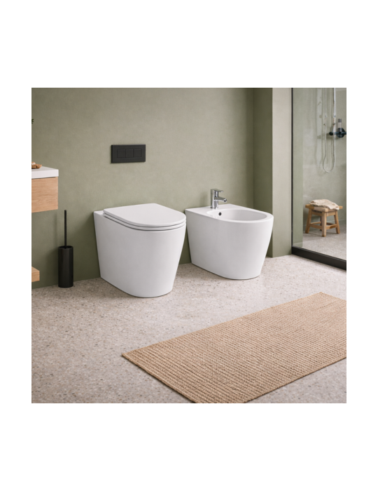 Ensemble Wc Et Bidet Sur Pied Azzurra Ceramica, Collection Forma Ceramica, Blanc, Avec Abattant Inclus