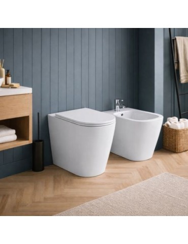 Ensemble Wc Et Bidet Sur Pied Azzurra Ceramica, Collection Build, CéRamique Blanche, SièGe Inclus