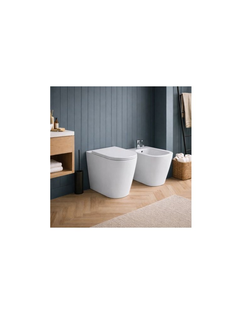 Ensemble Wc Et Bidet Sur Pied Azzurra Ceramica, Collection Build, CéRamique Blanche, SièGe Inclus