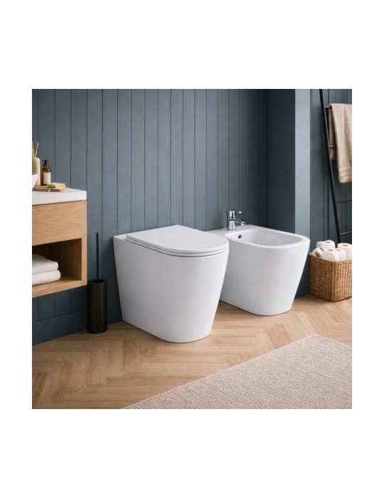 Ensemble Wc Et Bidet Sur Pied Azzurra Ceramica, Collection Build, CéRamique Blanche, SièGe Inclus