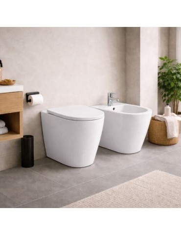 Ensemble Wc Et Bidet Sur Pied Azzurra Ceramica, Collection Aurea, CéRamique Blanche, SièGe Inclus