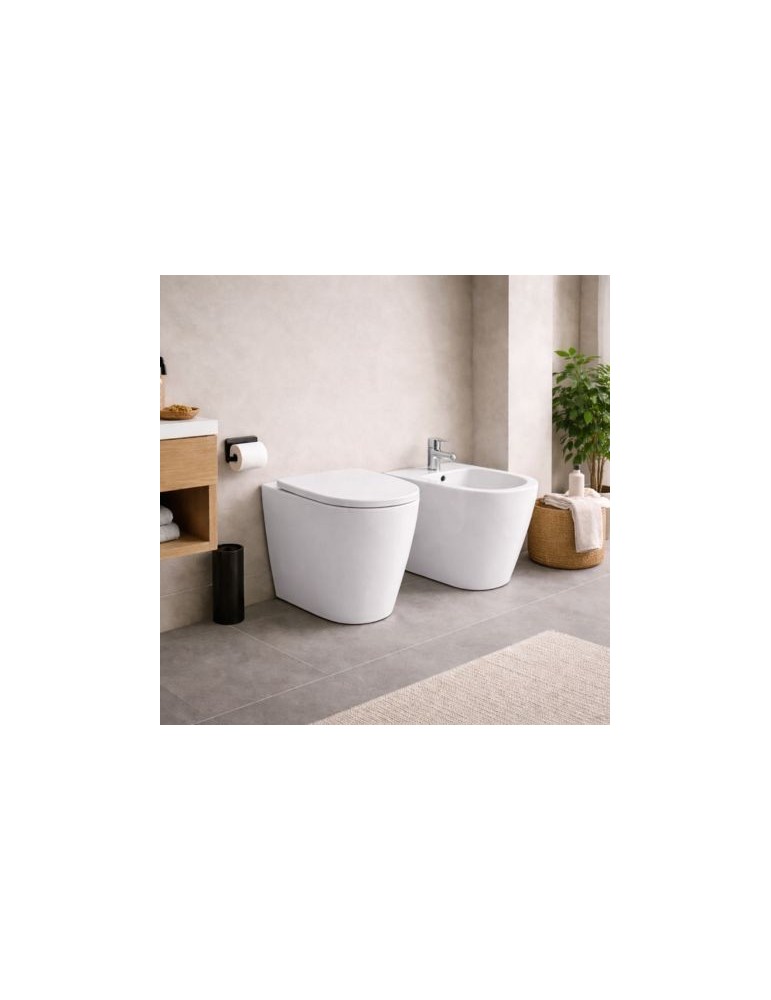 Ensemble Wc Et Bidet Sur Pied Azzurra Ceramica, Collection Aurea, CéRamique Blanche, SièGe Inclus