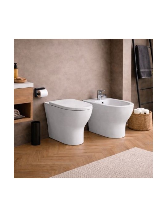Ensemble Wc Et Bidet Sur Pied Azzurra Ceramica, Collection Pratica, CéRamique Blanche, SièGe Inclus