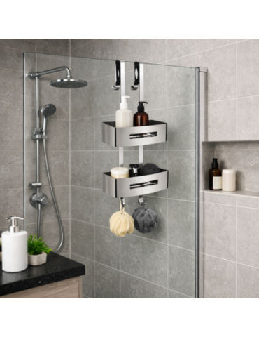 éTagèRe De Douche Rectangulaire Gedy à 2 Tablettes En Acier Inoxydable Chromé, Gamme Nerva