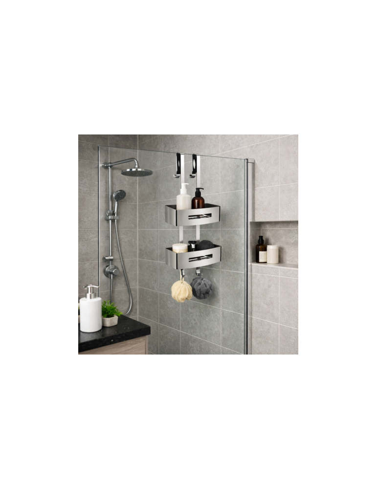 éTagèRe De Douche Rectangulaire Gedy à 2 Tablettes En Acier Inoxydable Chromé, Gamme Nerva