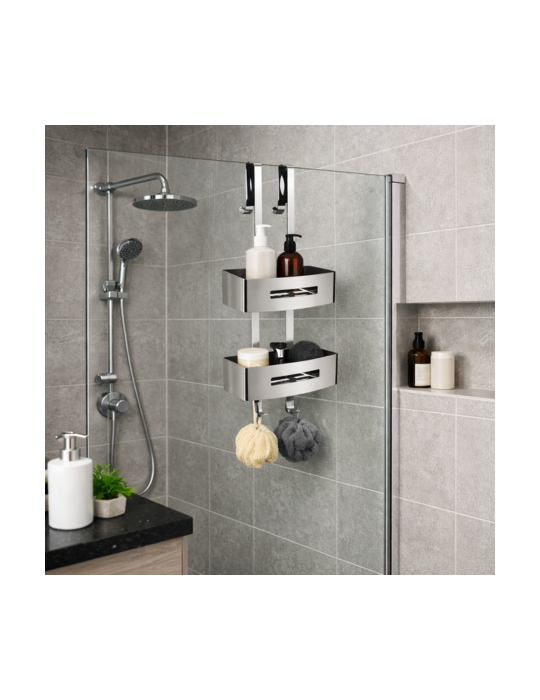 éTagèRe De Douche Rectangulaire Gedy à 2 Tablettes En Acier Inoxydable Chromé, Gamme Nerva