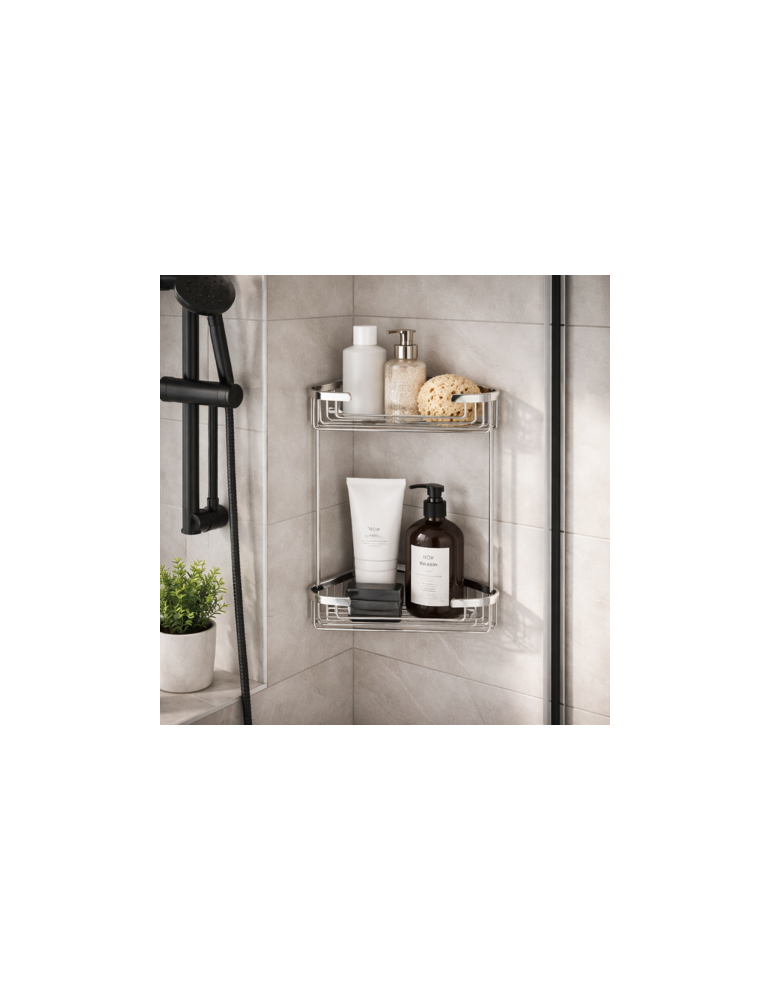 éTagèRe D'Angle De Douche Gedy à 2 Tablettes En Acier Inoxydable Chromé, Gamme Augustus