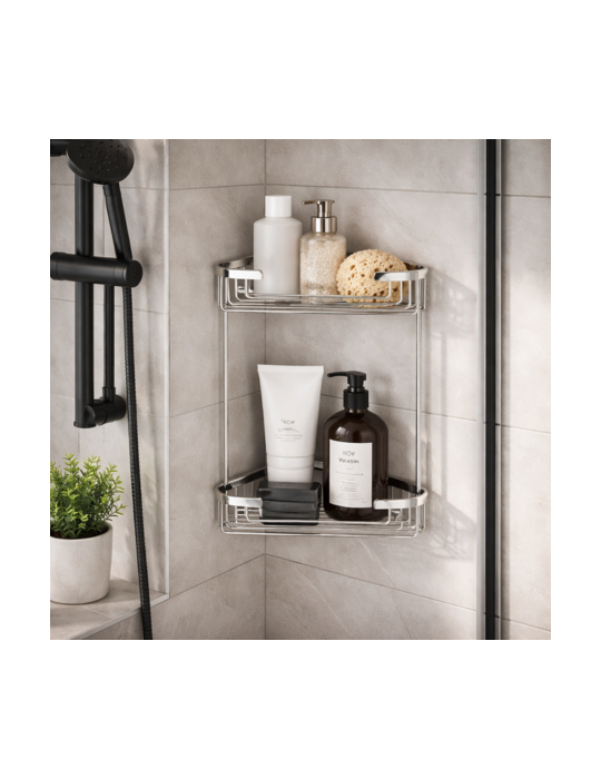 éTagèRe D'Angle De Douche Gedy à 2 Tablettes En Acier Inoxydable Chromé, Gamme Augustus