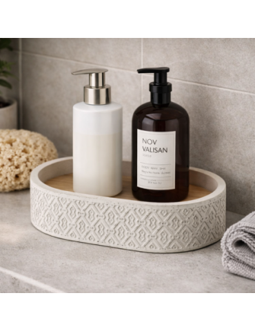 Porte-Savon Gedy Afrodite En Ciment Gris Et Bambou