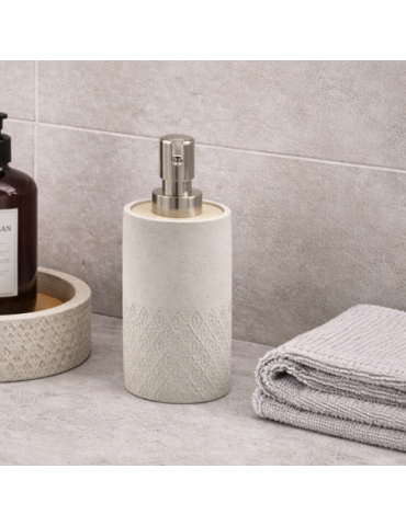 Distributeur De Savon Gedy Afrodite En Ciment Gris Et Bambou Avec Distributeur En Plastique Nickel Brossé