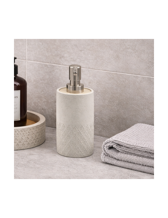Distributeur De Savon Gedy Afrodite En Ciment Gris Et Bambou Avec Distributeur En Plastique Nickel Brossé