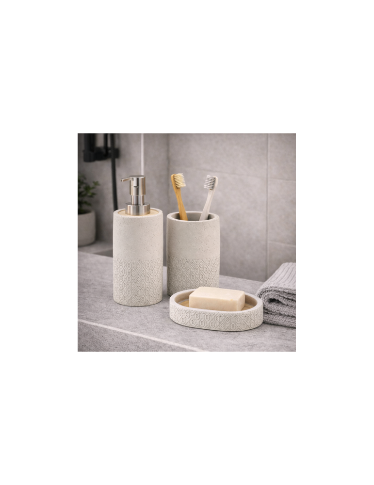 Ensemble D'Accessoires De Salle De Bain 3 PièCes Gedy Afrodite Line En Ciment Gris Et Bambou