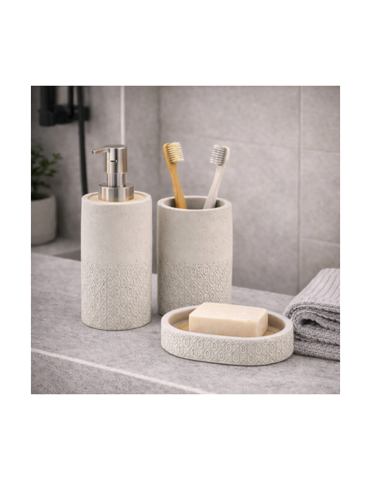 Ensemble D'Accessoires De Salle De Bain 3 PièCes Gedy Afrodite Line En Ciment Gris Et Bambou