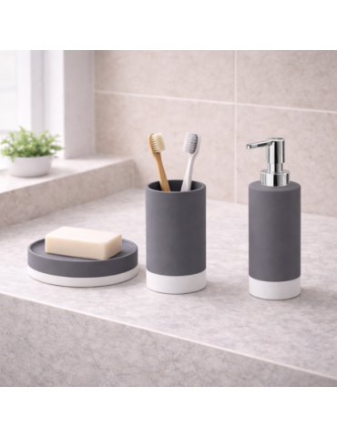 Ensemble De 3 Accessoires De Salle De Bain En CéRamique Gedy, Gris, Nouvelle Collection Mizar