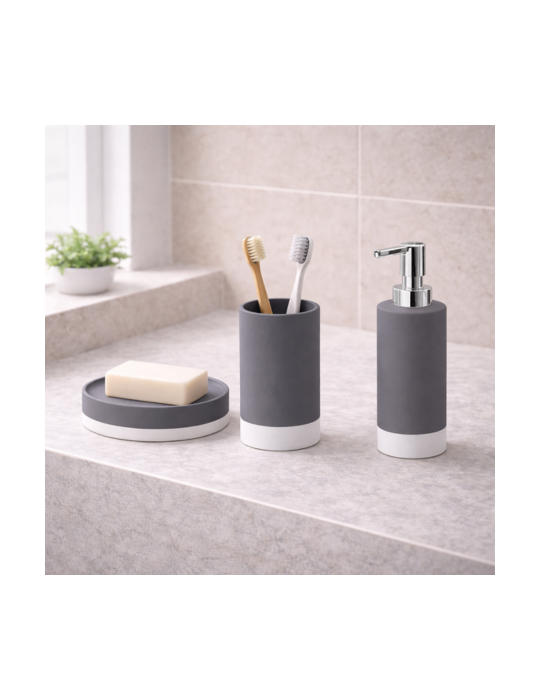 Ensemble De 3 Accessoires De Salle De Bain En CéRamique Gedy, Gris, Nouvelle Collection Mizar