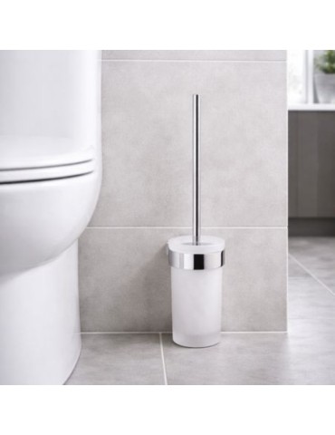 Brosse Wc Murale Gedy En Verre Chromé Satiné Avec Touffe De Poils, Gamme Pirenei