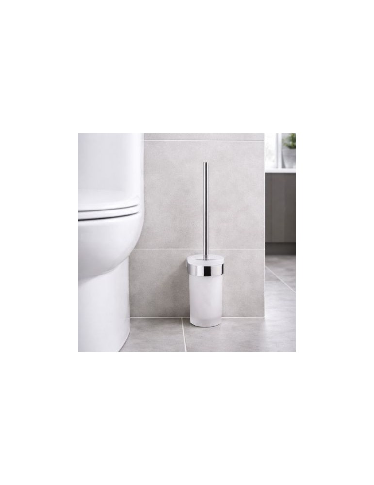 Brosse Wc Murale Gedy En Verre Chromé Satiné Avec Touffe De Poils, Gamme Pirenei