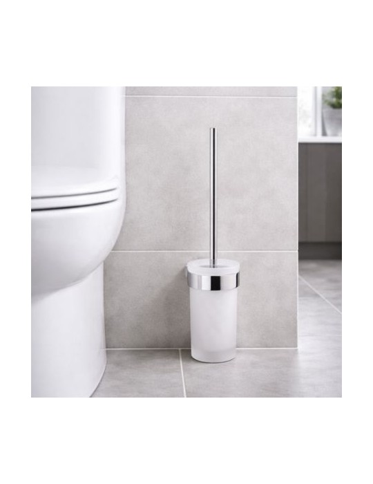 Brosse Wc Murale Gedy En Verre Chromé Satiné Avec Touffe De Poils, Gamme Pirenei