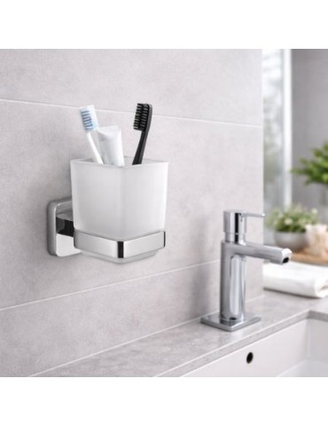 Porte-Brosse à Dents En Verre Satiné Chromé Gedy Tonga Line