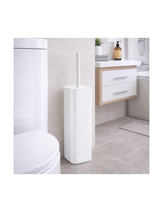 Porte-Brosse Wc Gedy En Acier Inoxydable Blanc Mat Et Touffe De Poils, Collection Tonga Line