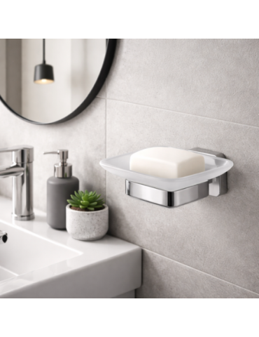 Porte-Savon Gedy Tonga Line En Verre Satiné Et Acier Inoxydable Chromé