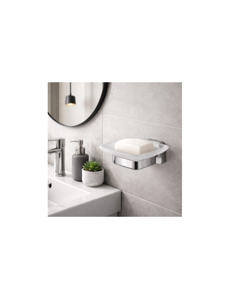 Porte-Savon Gedy Tonga Line En Verre Satiné Et Acier Inoxydable Chromé