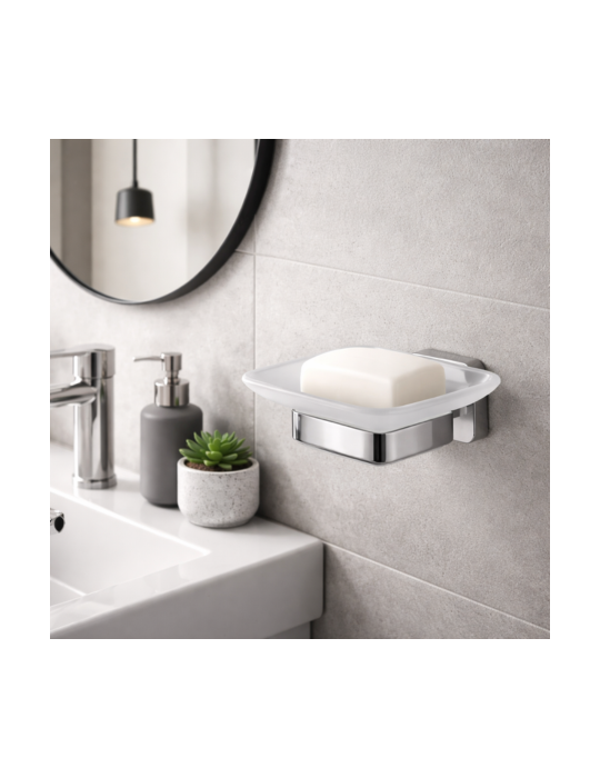 Porte-Savon Gedy Tonga Line En Verre Satiné Et Acier Inoxydable Chromé