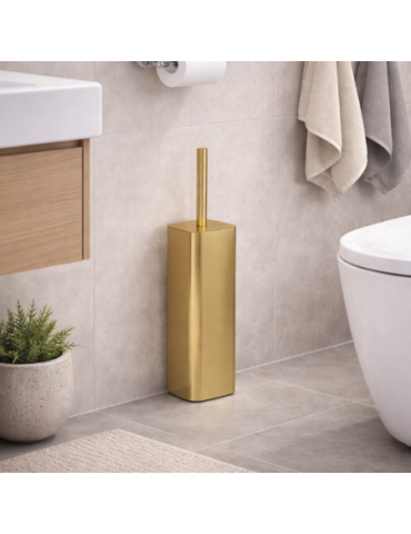 Gedy Porta Scopino in Acciaio Inox Oro Matt e Ciuffo in Setole Linea Tonga