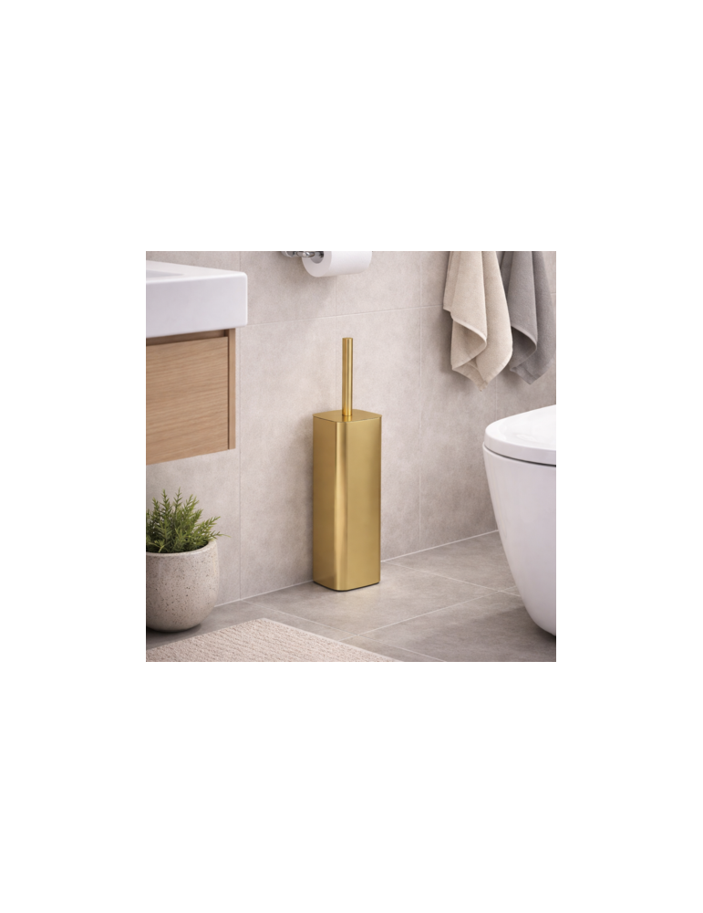 Gedy Porta Scopino in Acciaio Inox Oro Matt e Ciuffo in Setole Linea Tonga