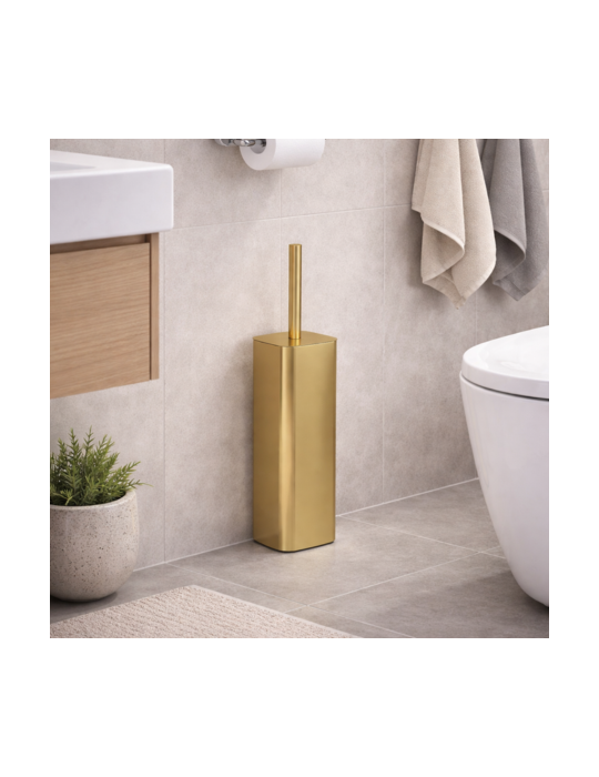 Gedy Porta Scopino in Acciaio Inox Oro Matt e Ciuffo in Setole Linea Tonga