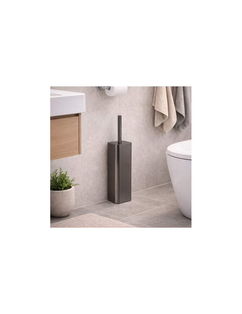 Porte-Brosse Wc Gedy En Acier Inoxydable Couleur Canon De Fusil, Avec Touffe De Poils, Gamme Tonga