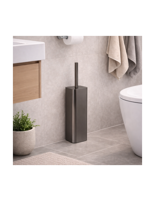 Porte-Brosse Wc Gedy En Acier Inoxydable Couleur Canon De Fusil, Avec Touffe De Poils, Gamme Tonga