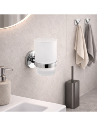 Porte-Brosse à Dents Gedy En Verre Satiné Et Acier Inoxydable Chromé, Collection Fern Line