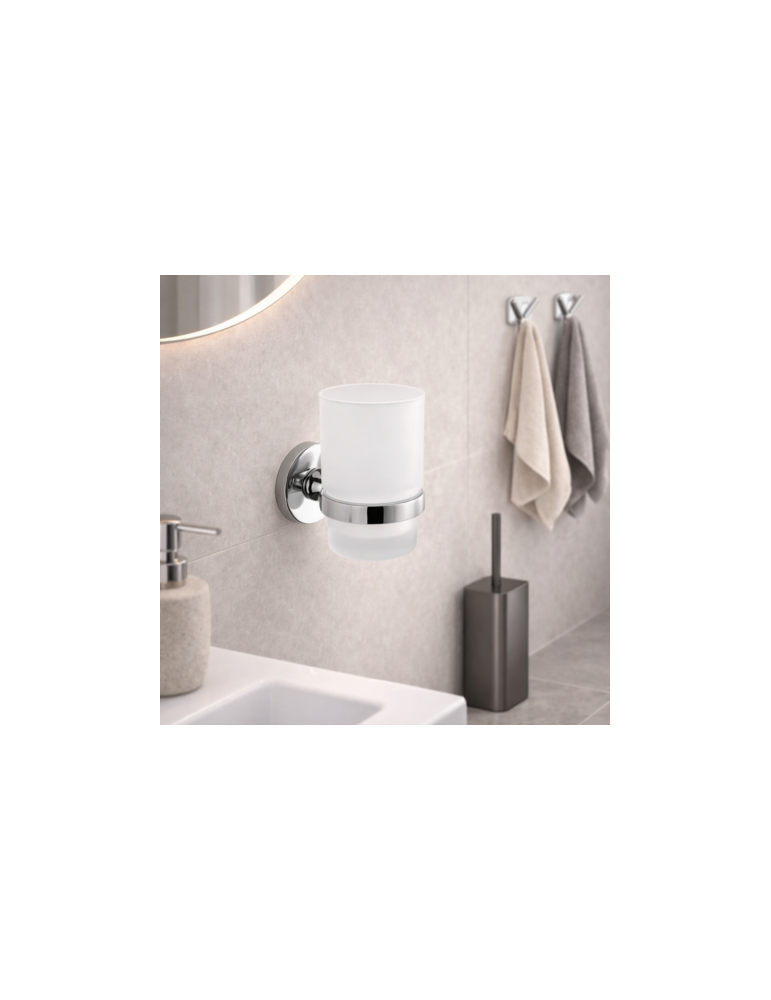 Porte-Brosse à Dents Gedy En Verre Satiné Et Acier Inoxydable Chromé, Collection Fern Line